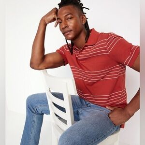 NWT Old Navy Classic Fit Coral Striped Pique Polo Shirt Size XL